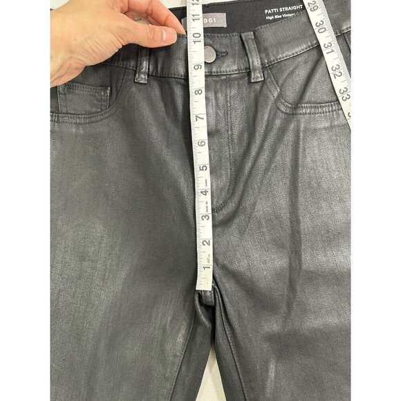DL1961 Patti Ankle High Rise Straight Leg Jeans Black Coated 25 NWT - Picture 7 of 10